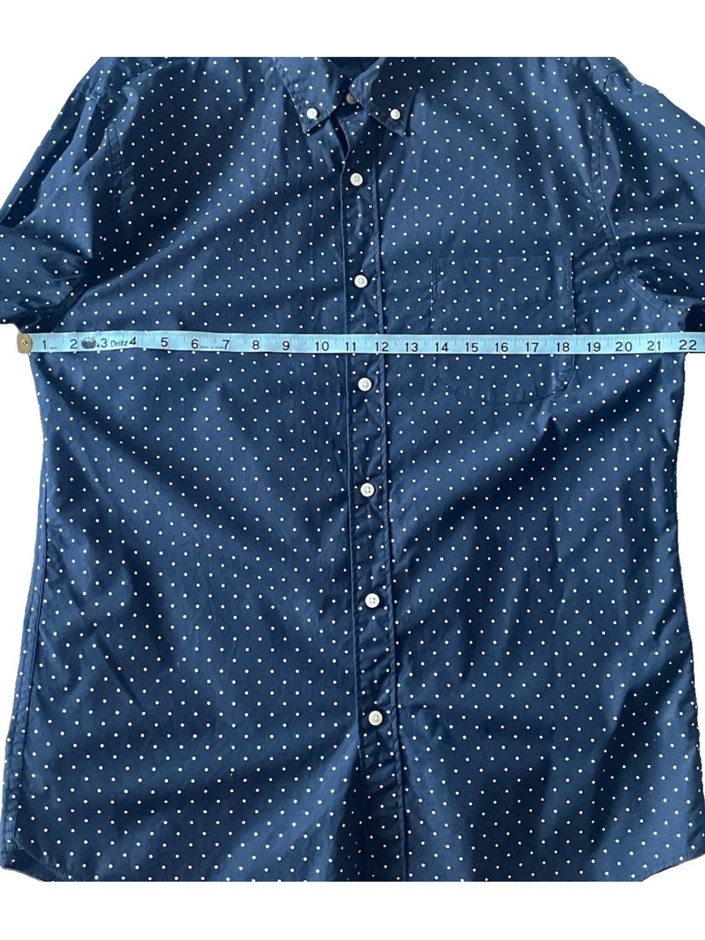 J. Crew Organic Cotton Large (L) Slim Fit Shirt - Dark Blue with Polka Dots - Picture 6 of 10